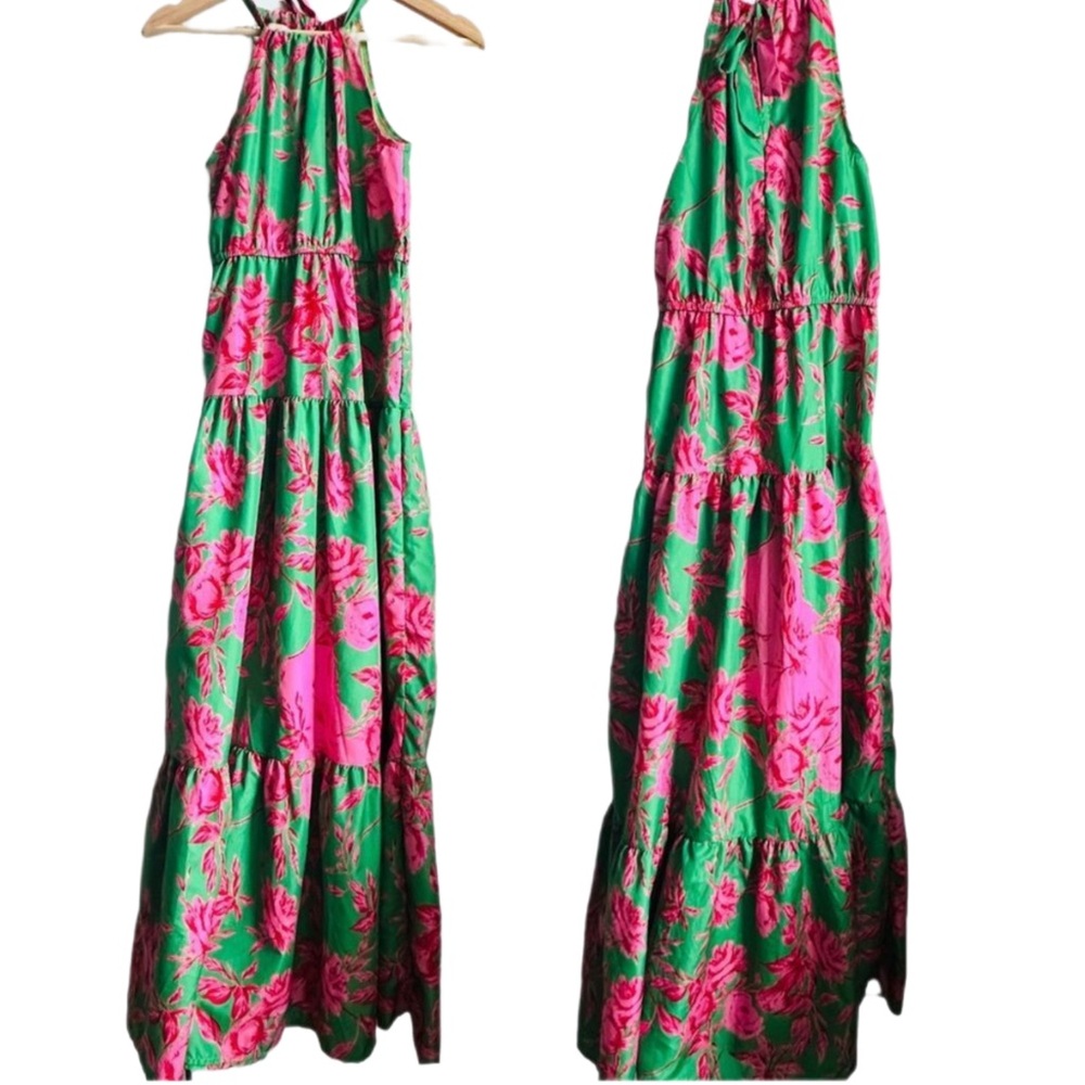 Vibrant Floral Tiered Halter Maxi Dress by CDM XS - Picture 12 of 15
